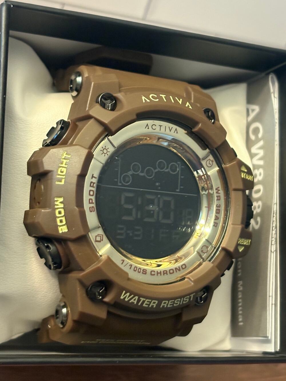 Activa Digital Essentials Unisex Watch 50mm Brown Tone Case Brown Band New